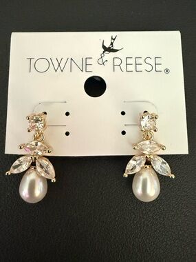 Towne & Reese Gold Tone Pearl Drop Earrings